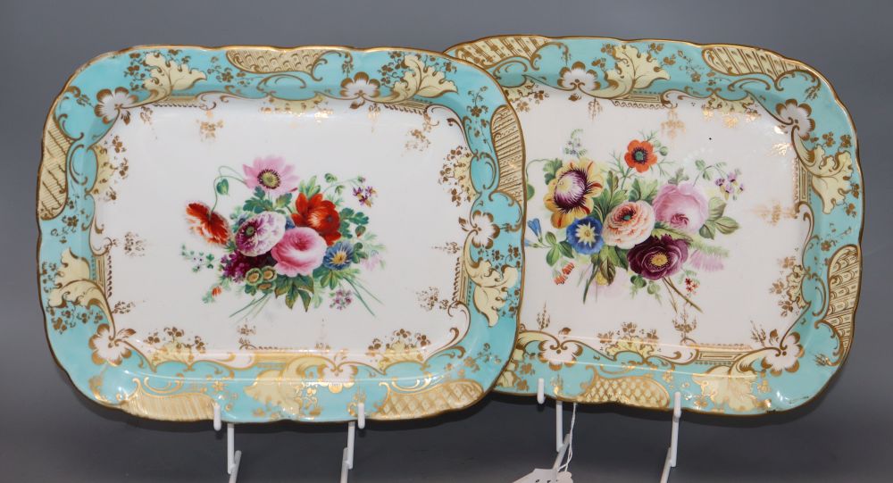 A pair of Victorian floral and gilt porcelain dishes, width 27cm